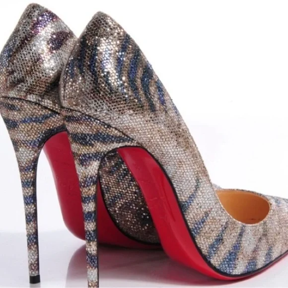 Christian Louboutin Pigalle Follies Glitter Sirene Stiletto Heels Shoes Size 37